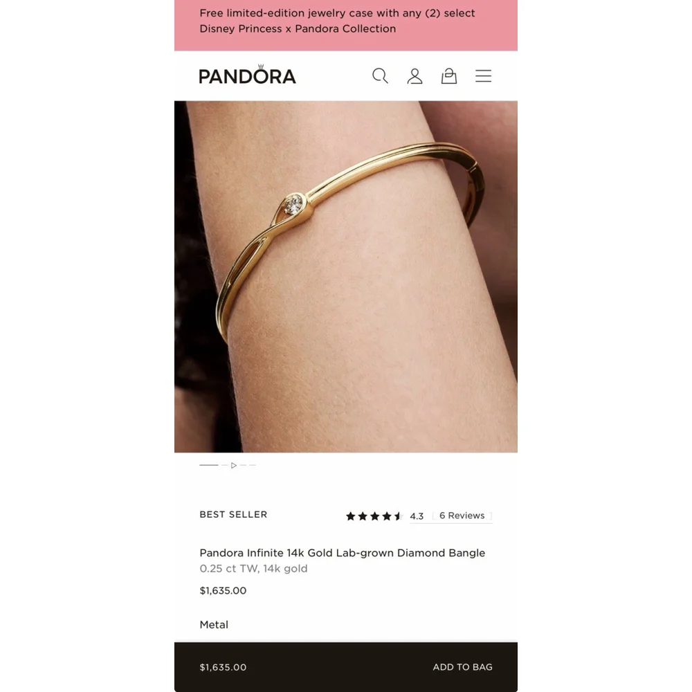 Pandora Infinite Lab-grown Diamond Bangle 0.25 carat tw 14k Gold Size 2 (6.9”) - Picture 2 of 14